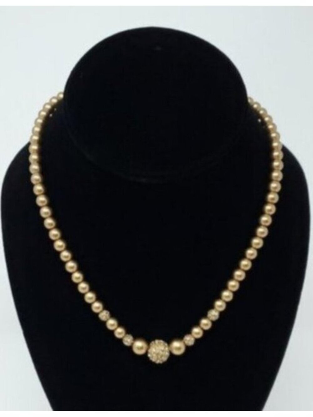 Carolee Gold Tone Faux Pearl & Pave Ball Necklace – 18” Classic Elegant Style